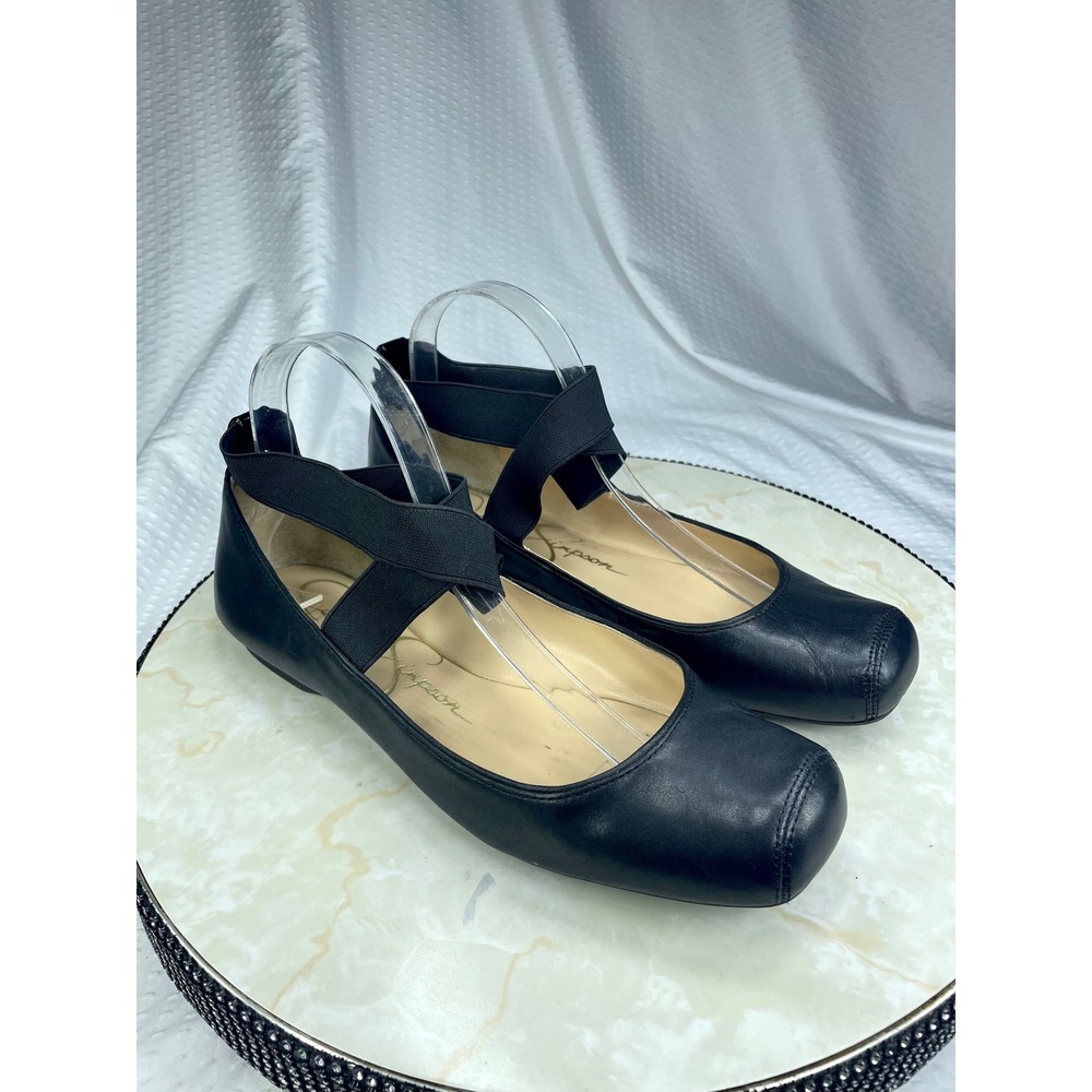 Jessica Simpson Mandalaye Leather Ballet Flats Women 10 Black Square Toe Office